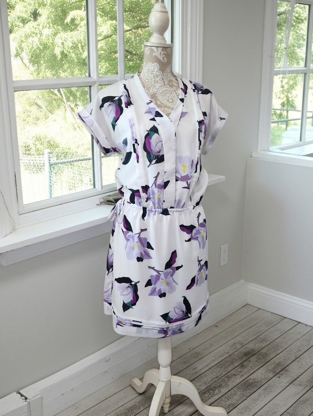 Banana Republic Summer Lilac Floral Cap-Sleeve Pocket Dress Size S